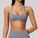 Smoke Blue Women's Seamless Pilates Supportive Bra Halter Neck Backless