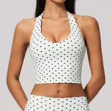 White Black Dot Women's Pilates Sleeveless Tank Top Deep V Backless