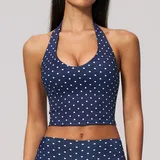 Dark Blue White Dot Women's Pilates Sleeveless Tank Top Deep V Backless