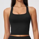Jet Black Women's Running Sleeveless Tank Top Seamless Racerback Fitted