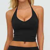 Jet Black Running Women's Supportive Bra V Neck Tank Brushed
