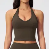 Espresso Black Running Women's Supportive Bra V Neck Tank Brushed