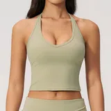 Moss Green Running Women's Supportive Bra V Neck Tank Brushed