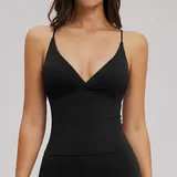 Jet Black Sleeveless Tank Top Running Yoga Backless Brushed Cutout