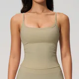 Warm Khaki Brushed Yoga Women's Sleeveless Tank Top Backless Fitted