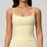 Cream Yellow Brushed Yoga Women's Sleeveless Tank Top Backless Fitted