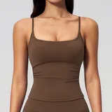 Chocolate Brown Brushed Yoga Women's Sleeveless Tank Top Backless Fitted