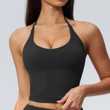 Jet Black Women's Sleeveless Tank Top V Neck Backless Fitted