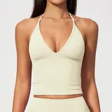 Cream White Women's Yoga Sleeveless Tank Top Deep V Backless