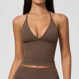 Deep Cocoa Women's Yoga Sleeveless Tank Top Deep V Backless
