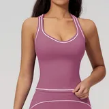 Fig Purple Women's Sleeveless Workout Tank Top Brushed Running Backless