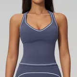 Navy Blue Women's Sleeveless Workout Tank Top Brushed Running Backless