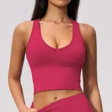 Raspberry Red Women's Supportive Sleeveless Tank Top V Neck Backless