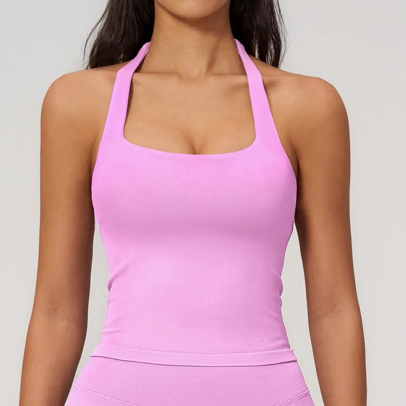 Women's Sleeveless Workout Tank Top Halter Neck Fitted