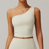 Cream Almond Women's Sleeveless Tank Top Backless Running One Shoulder