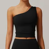 Jet Black Women's Sleeveless Tank Top Backless Running One Shoulder