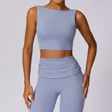 Haze Blue Women's Supportive Yoga Supportive Bra Backless Tank Fitted