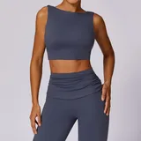 Navy Blue Women's Supportive Yoga Supportive Bra Backless Tank Fitted