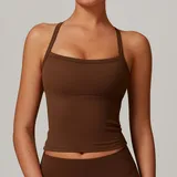 Chocolate Brown Brushed Running Women's Sleeveless Workout Tank Top Backless
