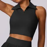 Jet Black Women's Tennis Sleeveless Tank Top Bare Feel Fitted