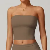 Mocha Brown Women's Backless Yoga Supportive Sports Bra Quick Dry
