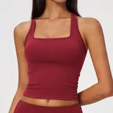 Cherry Red Women's Fitted Sleeveless Workout Tank Top Backless Brushed