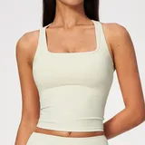 Cream White Women's Fitted Sleeveless Workout Tank Top Backless Brushed
