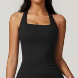 TT8819-2 · Jet Black Jet Black Women's Fitted Sleeveless Workout Tank Top Backless Brushed