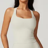Gray Apricot Women's Fitted Sleeveless Workout Tank Top Backless Brushed