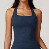 Badge Blue Women's Fitted Sleeveless Workout Tank Top Backless Brushed