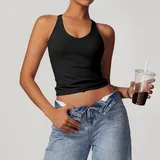 TT8863-2 · Jet Black Jet Black Women's Brushed Supportive Bra Cross Back Backless Tank
