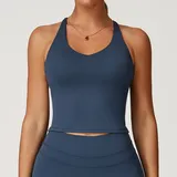 Badge Blue Women's Brushed Supportive Bra Cross Back Backless Tank