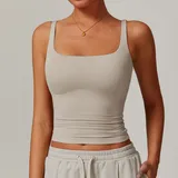 Light Khaki Fitted Fitness Supportive Sports Bra Backless Tank Women's