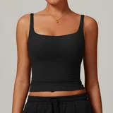 Jet Black Fitted Fitness Supportive Sports Bra Backless Tank Women's