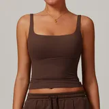 Coffee Fitted Fitness Supportive Sports Bra Backless Tank Women's