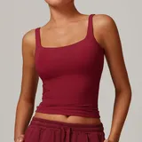 Cherry Red Fitted Fitness Supportive Sports Bra Backless Tank Women's