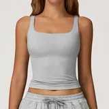 Heather Gray Fitted Fitness Supportive Sports Bra Backless Tank Women's