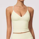 Cream Almond Women's Brushed Sleeveless Tank Top V Neck Backless