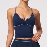 TT9615-2 · Indigo Blue Indigo Blue Women's Brushed Sleeveless Tank Top V Neck Backless