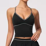 Jet Black Women's Brushed Sleeveless Tank Top V Neck Backless