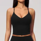 Jet Black Women's Sleeveless Tank Top Brushed Yoga Cross Back