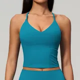 Peacock Blue Women's Sleeveless Tank Top Brushed Yoga Cross Back