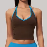 Tan Brown Blue Clash Women's Training Sleeveless Workout Tank Top V Neck