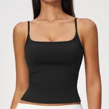 Meteor Black Women's Pilates Sleeveless Workout Tank Top Brushed Fitted