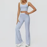VB3129-2 · Mist Blue Mist Blue Women's Ribbed Vest & Flared Pants Yoga Activewear Set