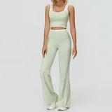 VB3129-3 · Light Fruit Green Light Fruit Green Women's Ribbed Vest & Flared Pants Yoga Activewear Set