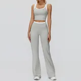 VB3129-5 · Clay Grey Clay Grey Women's Ribbed Vest & Flared Pants Yoga Activewear Set