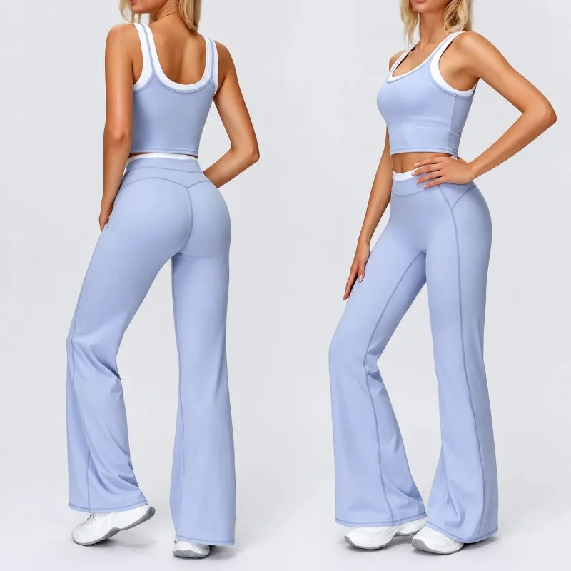 Women's Ribbed Vest & Flared Pants Yoga Activewear Set