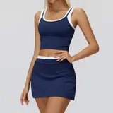 Badge Blue Women's Ribbed Vest & Skirt Yoga Activewear Set