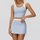 Mist Blue Women's Ribbed Vest & Skirt Yoga Activewear Set